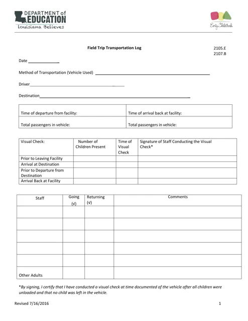 field trip transportation log template