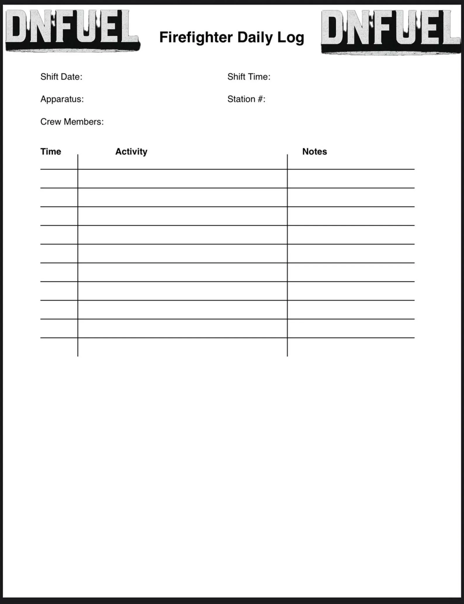fire department shift log template