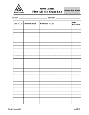 first aid kit usage log template