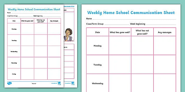 home school communication log template