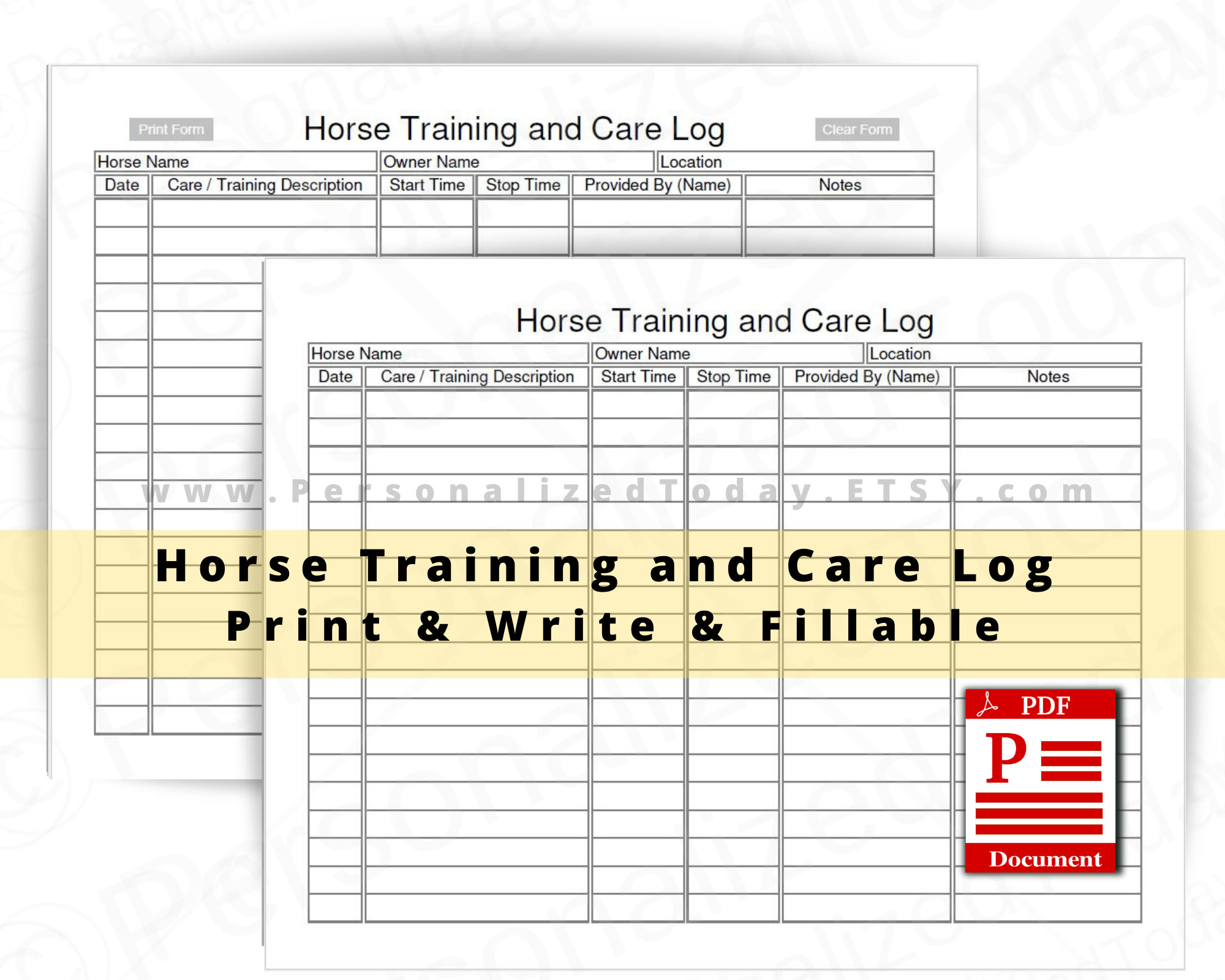Printable horse care training log template
