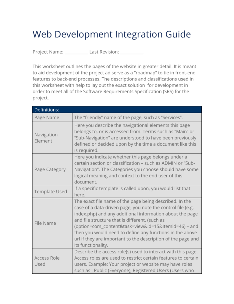 Integration Requirements Document Template Integration Requirements Document Template