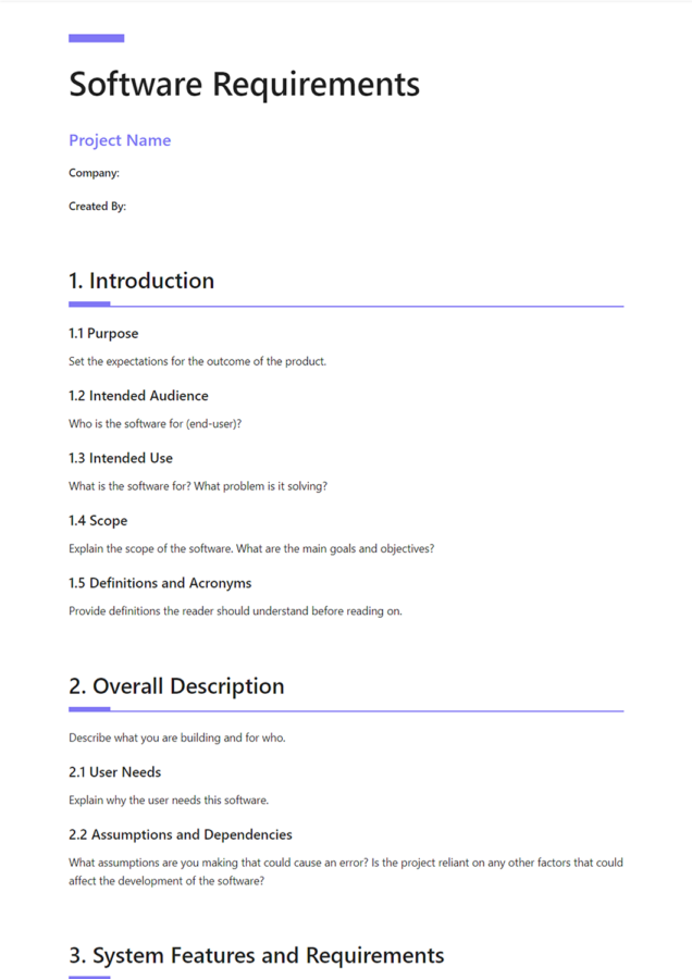 Simple Software Requirements Document Template Simple Software Requirements Document Template