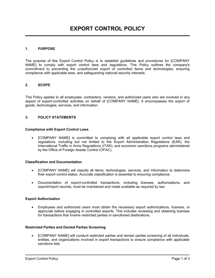 Export Management and Compliance Program Template - Export License Compliance Management System