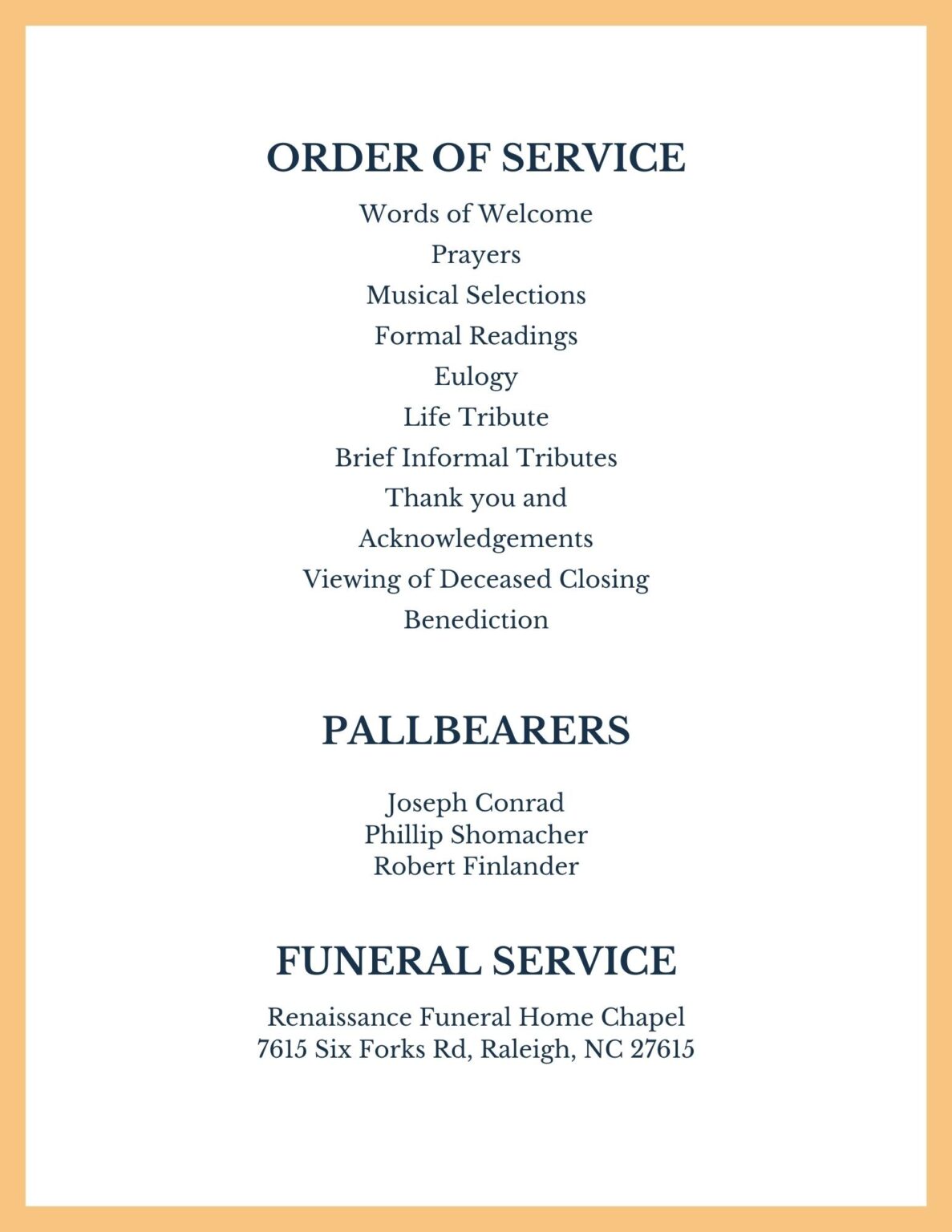 Funeral Program Funeral Order of Service Template