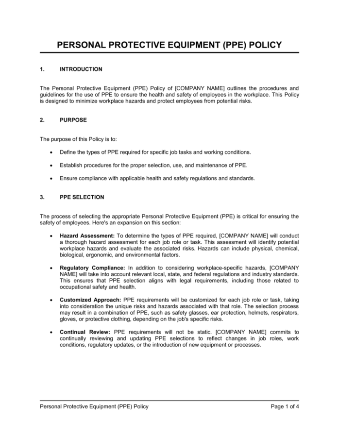 Personal Protective Equipment Program Template Personal Protective Equipment Program Template