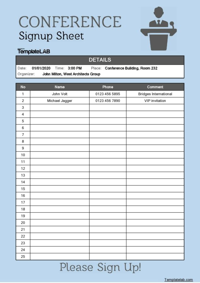 Program Sign Up Sheet Template