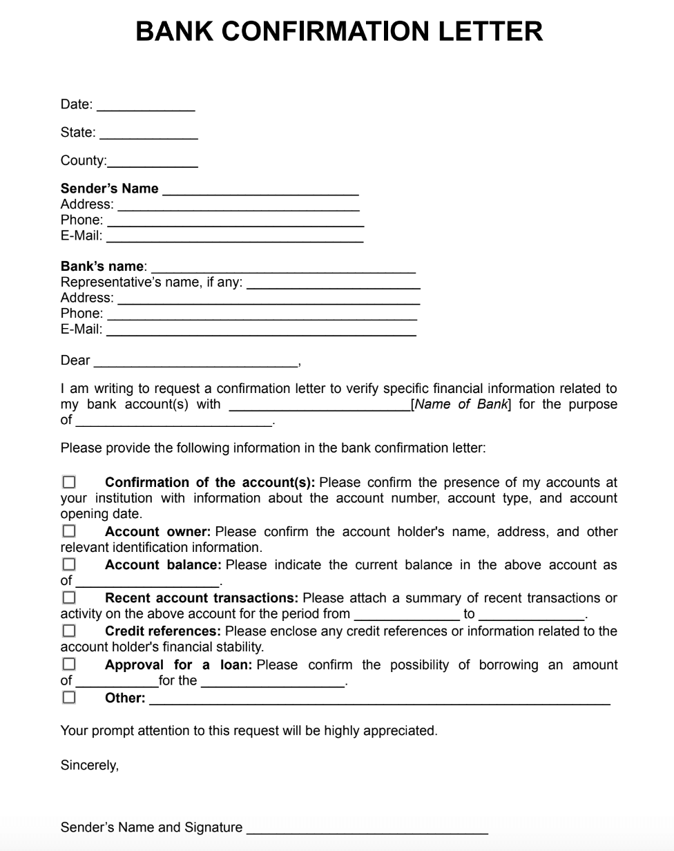 Bank Confirmation Audit Request Template
