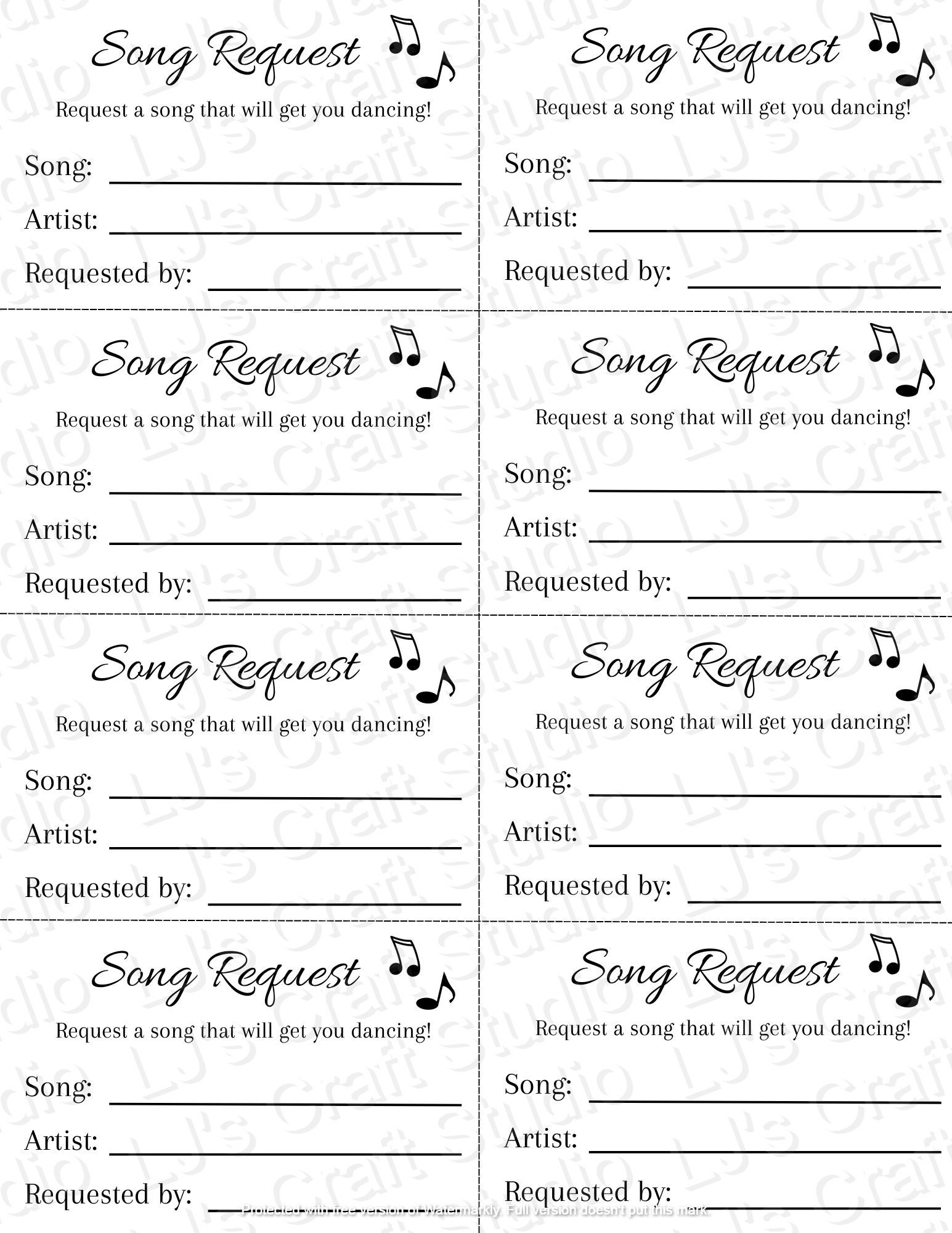 Karaoke Request Slip Template