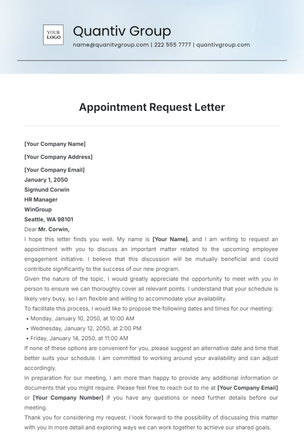 Q&a R Quest Format Request For Appointment Template