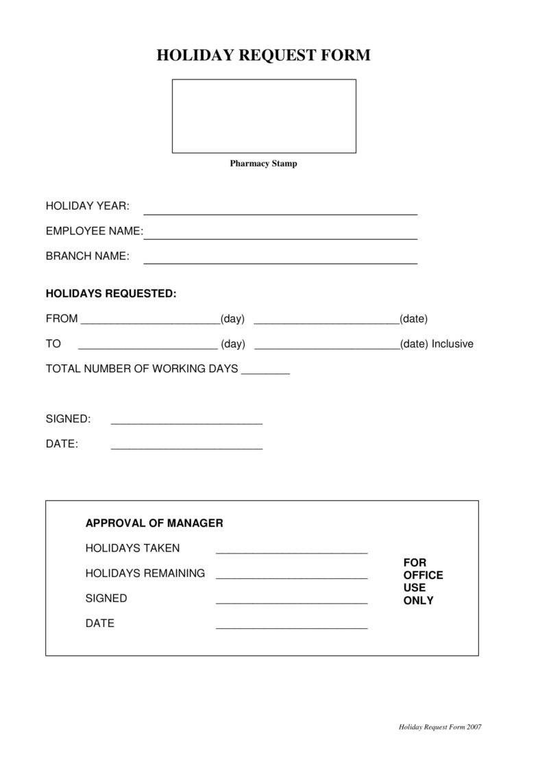 Request For Holiday Template