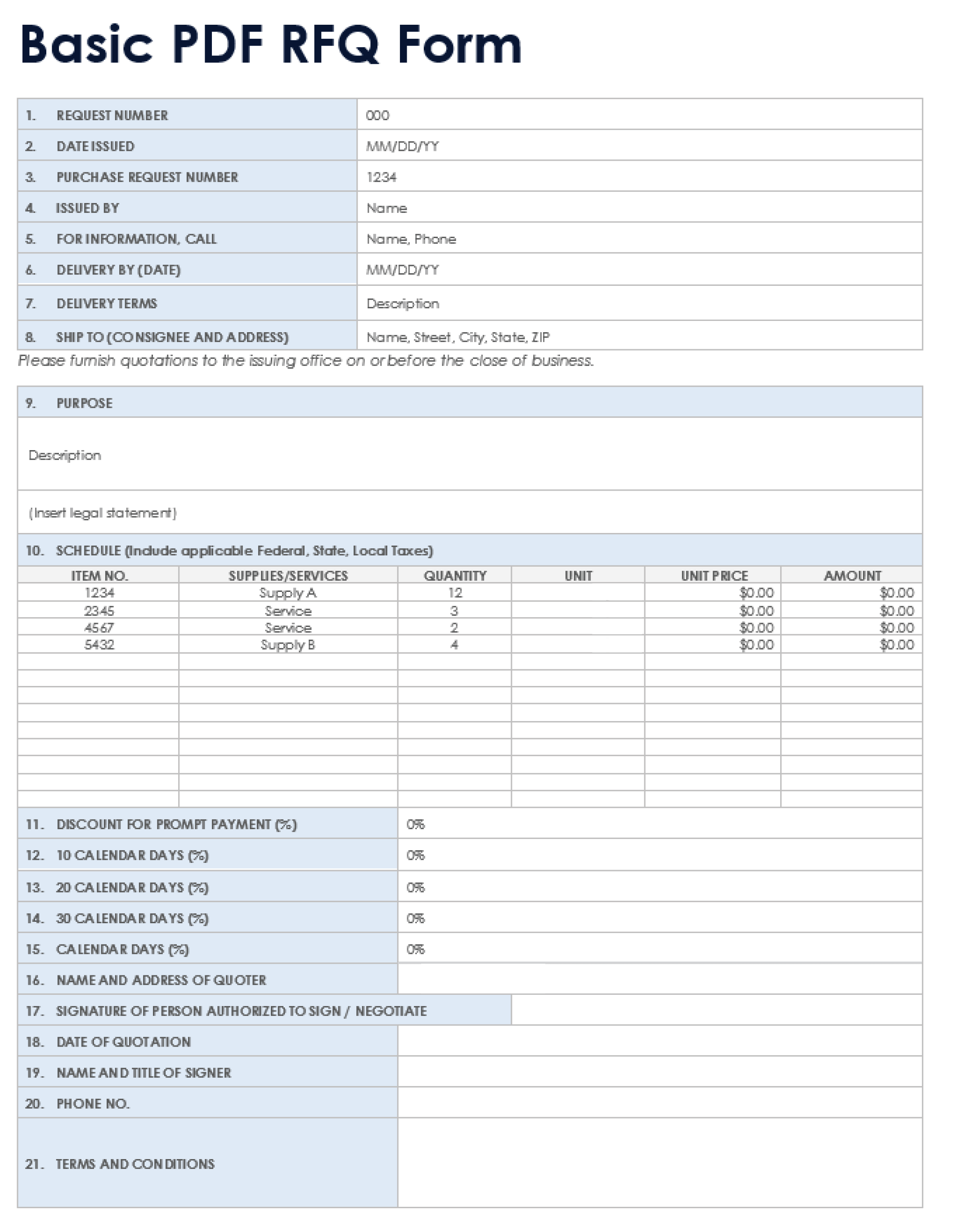 Request For Quotation Government Template