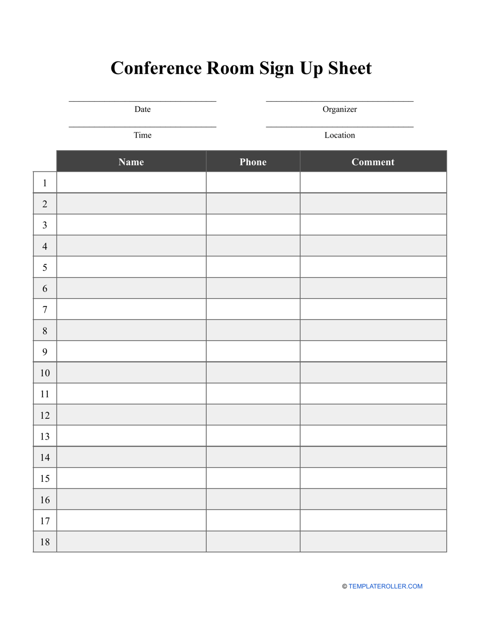 Conference Room Sign In Sheet Template