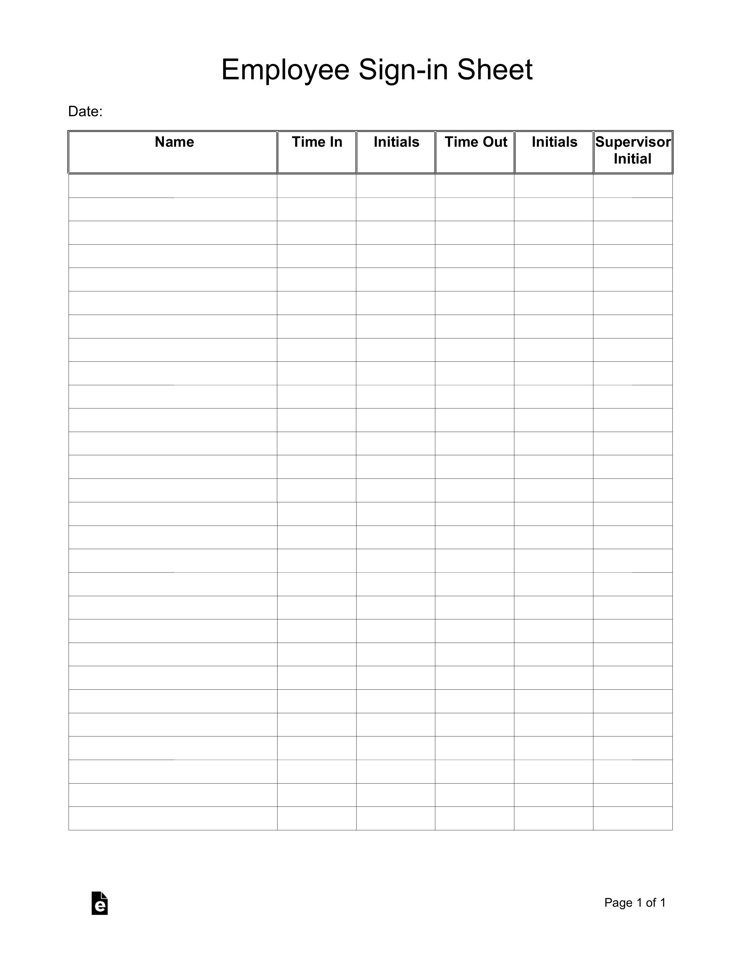 Weekly Sign In Employee Weekly Sign In Sheet Template