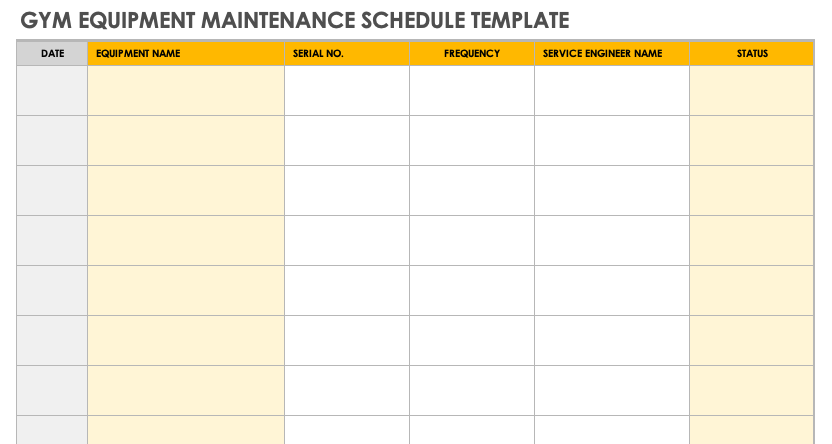 Fitness Equipment Maintenance Log Template