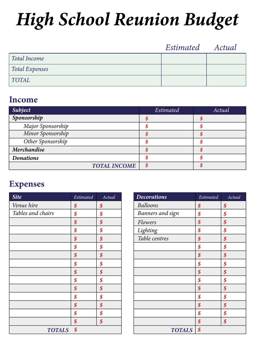 Class Reunion Banquet Program Template