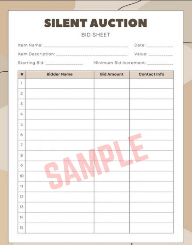 Auction Sign Up Sheet Template