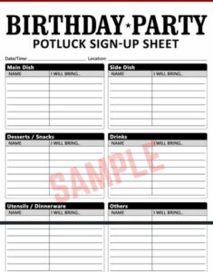 Birthday Party Sign In Sheet Template
