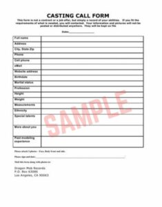 Casting Call Sign In Sheet Template