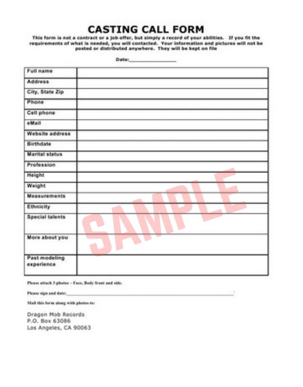 Casting Call Sign In Sheet Template