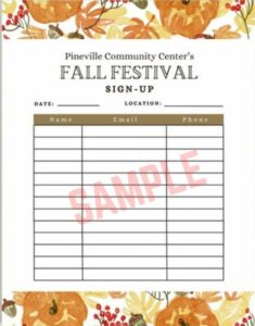 Fall Festival Sign Up Sheet Template