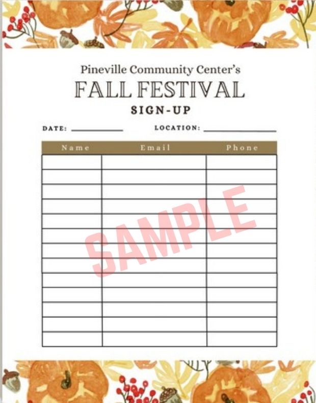 Fall Festival Sign Up Sheet Template