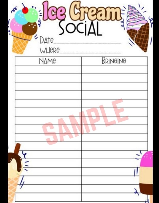 Ice Cream Social Sign Up Sheet Template