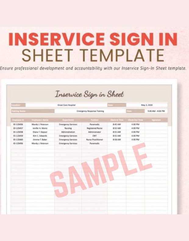 In Service Sign In Sheet Template