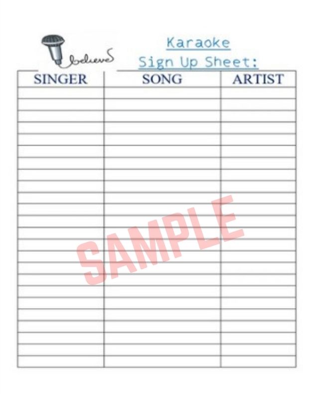Karaoke Sign Up Sheet Template