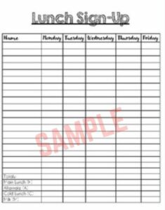 Lunch Sign Up Sheet Template