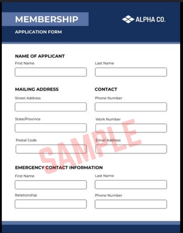 Membership Sign Up Form Template