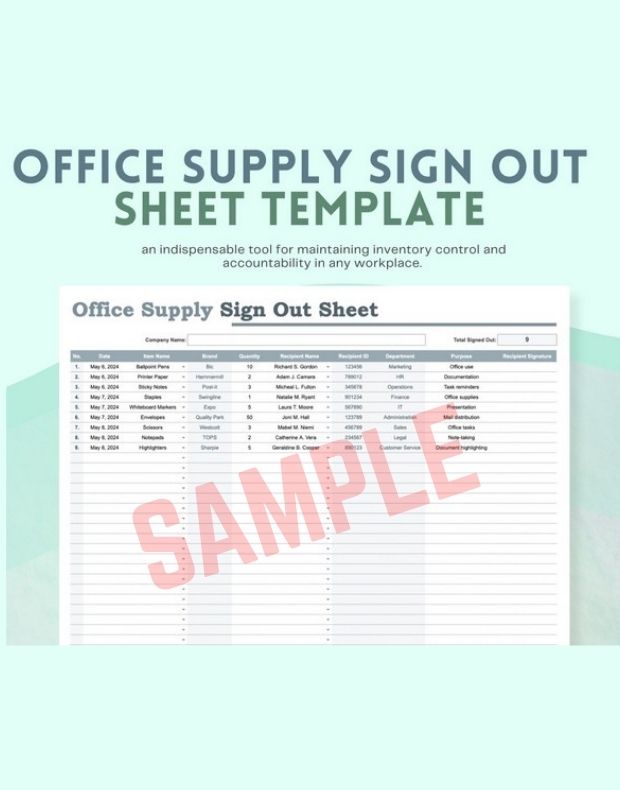 Office Supply Sign Out Sheet Template