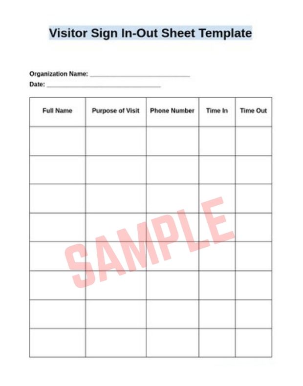 Office Visitor Sign In Sheet Template