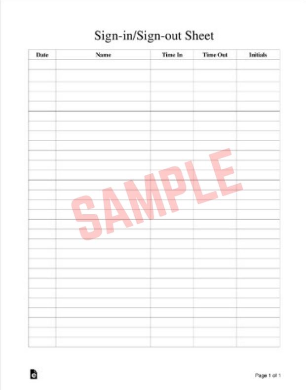 Resident Sign Out Sheet Template