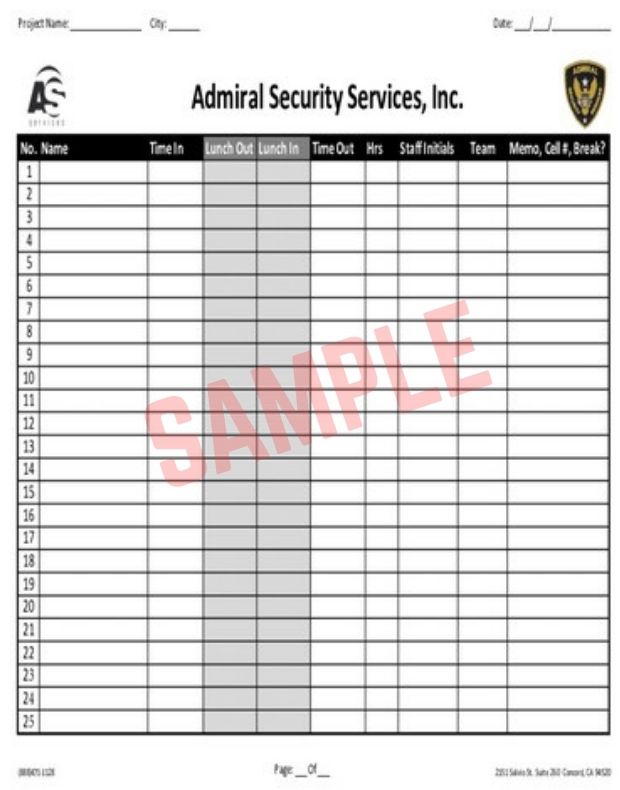 Security Guard Sign In Sheet Template
