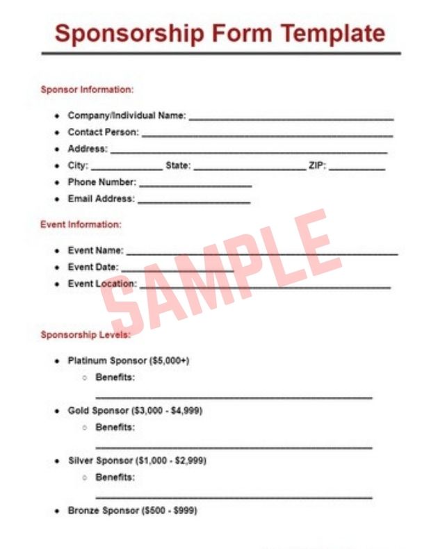 Sponsorship Sign Up Form Template