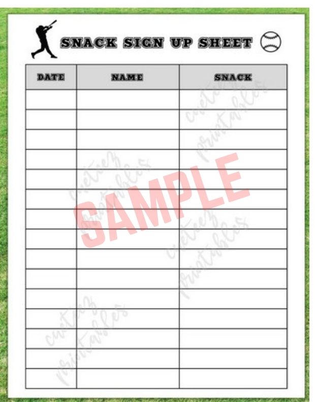 Sports Snack Sign Up Sheet Template