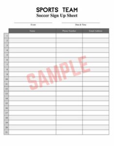 Sports Team Sign Up Sheet Template