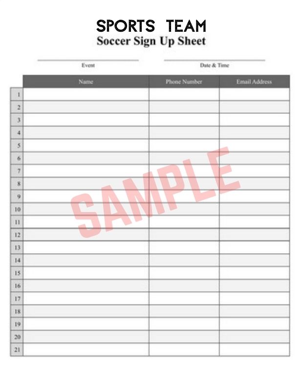 Sports Team Sign Up Sheet Template