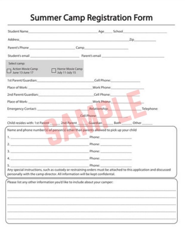Summer Camp Sign Up Sheet Template