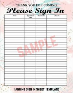 Tanning Sign In Sheet Template Tanning Sign In Sheet Template