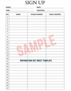 Uniform Sign Out Sheet Template Uniform Sign Out Sheet Template