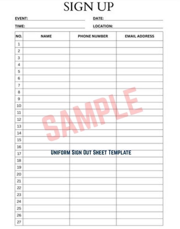 Uniform Sign Out Sheet Template
