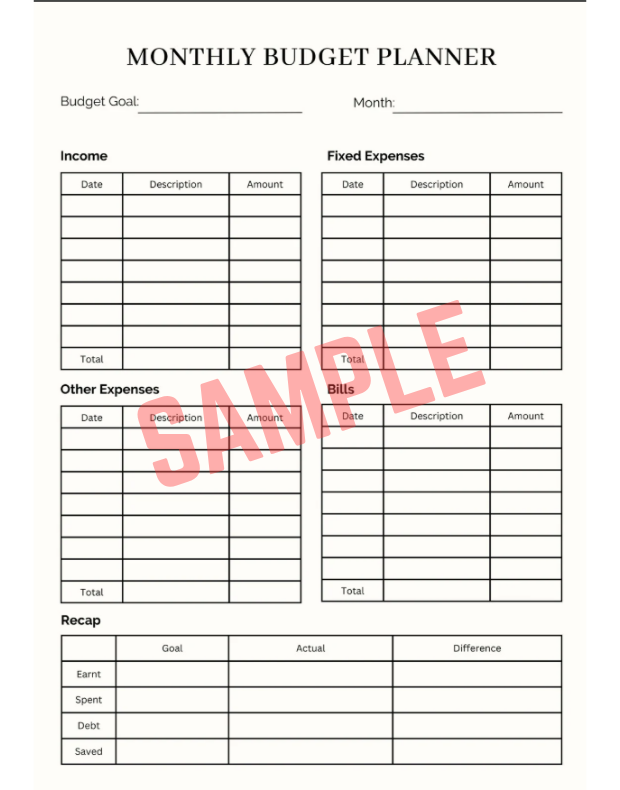 Personal Finance Monthly Budget Template