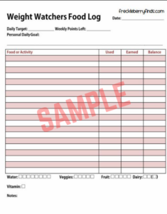 Weight Watchers Food Log Template