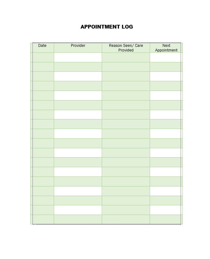 Appointment Log Template For A Month Free