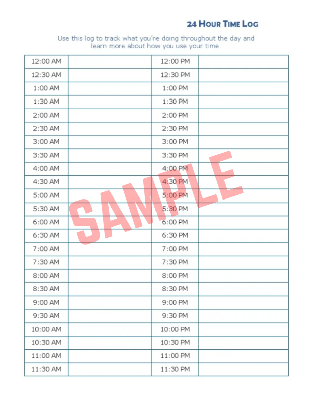 24 Hour Activity Log Template
