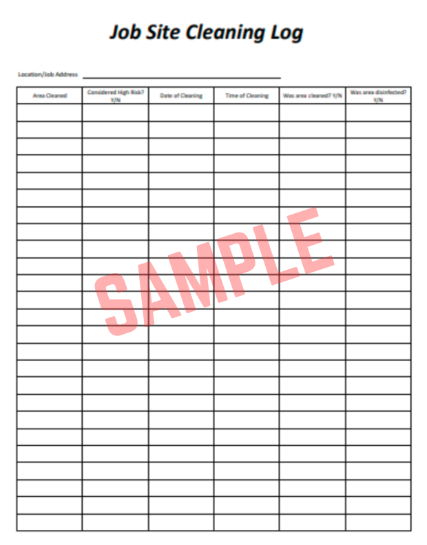 Cleaning And Disinfecting Log Template