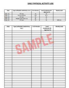 Daily Physical Activity Log Template Daily Physical Activity Log Template