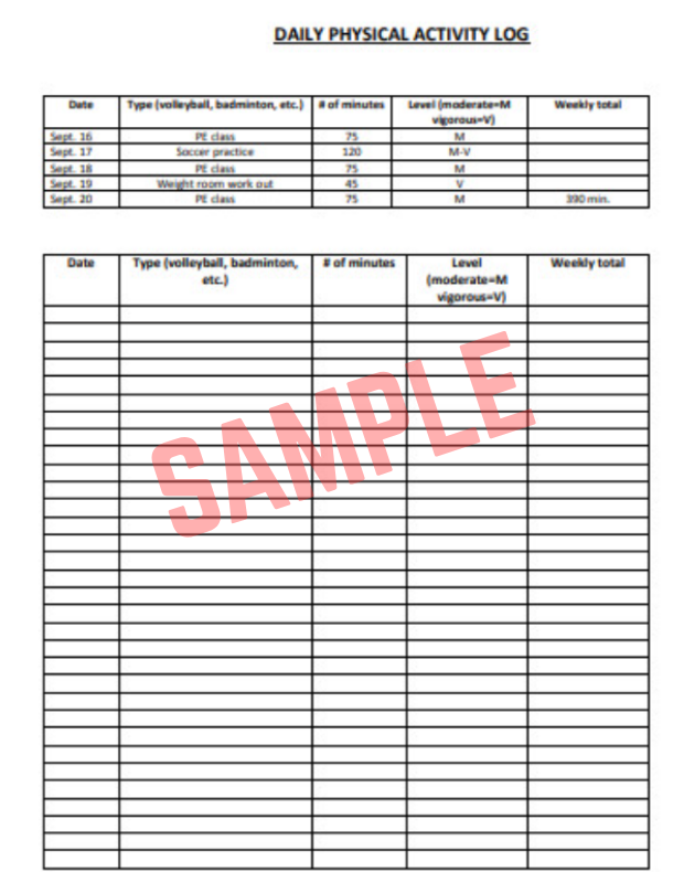 Daily Physical Activity Log Template